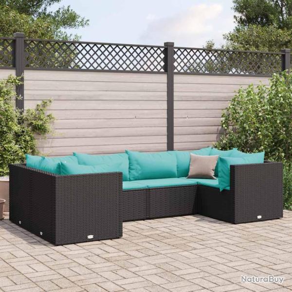 Salon de jardin 6 pcs avec coussins Noir R�sine tress�e