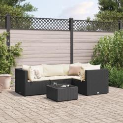 Salon de jardin 5 pcs avec coussins Noir R&eacute;sine tress&eacute;e