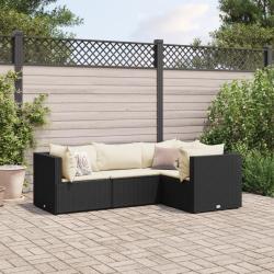 Salon de jardin 4 pcs avec coussins Noir R&eacute;sine tress&eacute;e