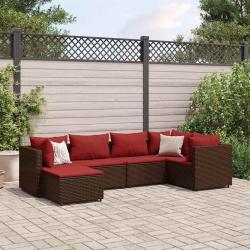 Salon de jardin 6 pcs avec coussins Marron R&eacute;sine tress&eacute;e