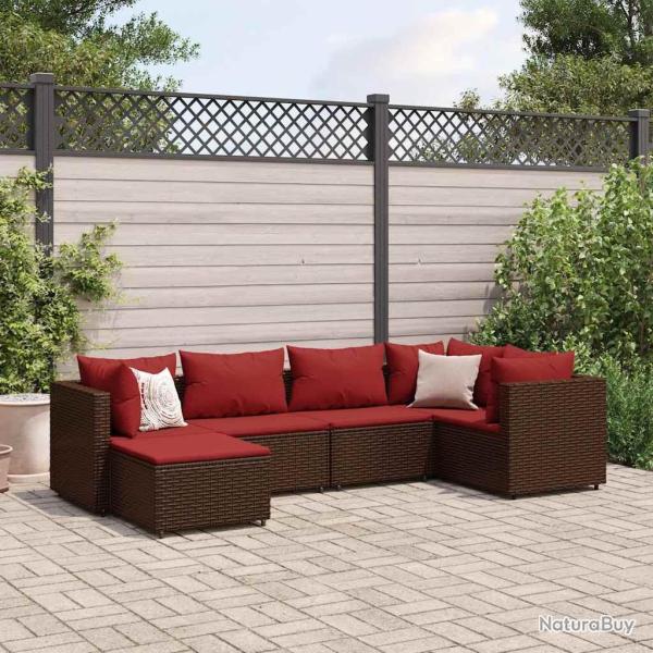 Salon de jardin 6 pcs avec coussins Marron R�sine tress�e