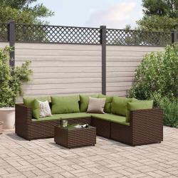 Salon de jardin 6 pcs avec coussins Marron R&eacute;sine tress&eacute;e