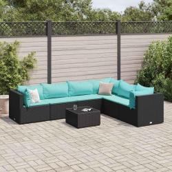 Salon de jardin 7 pcs avec coussins Noir R&eacute;sine tress&eacute;e