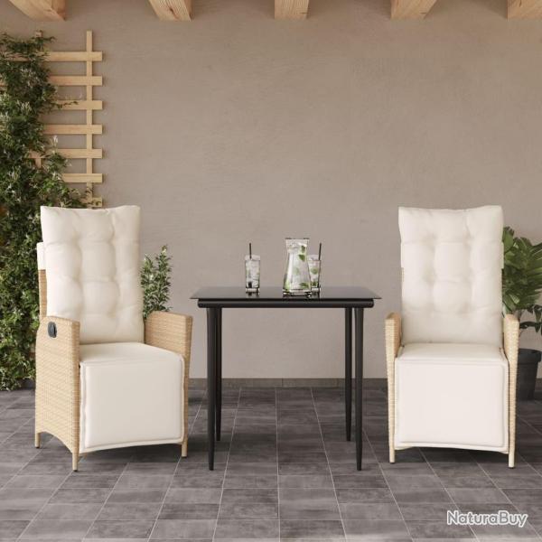 Ensemble � manger de jardin et coussins 3 pcs Beige poly rotin