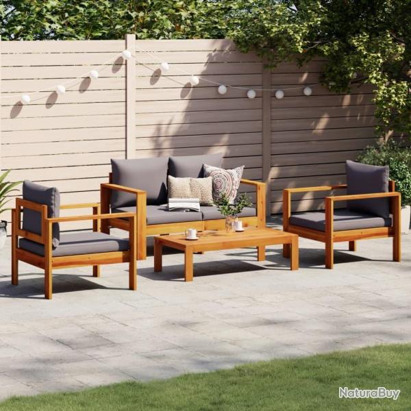 Salon de jardin avec coussins 4 pcs bois d'acacia massif