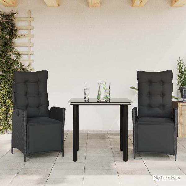Ensemble � manger de jardin avec coussins 3 pcs Noir
