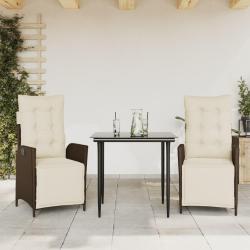 Ensemble &agrave; manger de jardin 3 pcs et coussins marron poly rotin