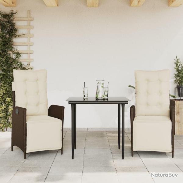 Ensemble � manger de jardin 3 pcs et coussins marron poly rotin