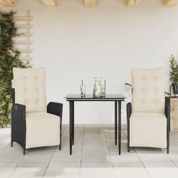 Ensemble &agrave; manger de jardin avec coussins 3 pcs Noir