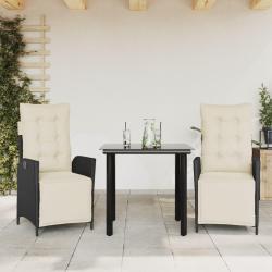 Ensemble &agrave; manger de jardin avec coussins 3 pcs Noir