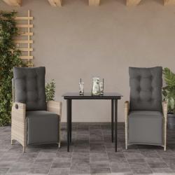 Ensemble &agrave; manger de jardin 3pcs coussins gris clair poly rotin