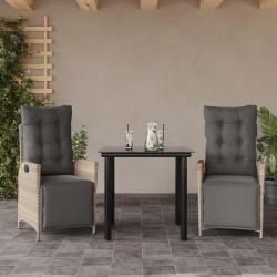 Ensemble &agrave; manger de jardin 3pcs coussins gris clair poly rotin