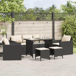 Salon de jardin 6 pcs avec coussins noir r&eacute;sine tress&eacute;e