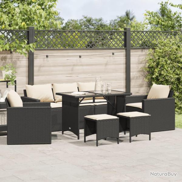 Salon de jardin 6 pcs avec coussins noir r�sine tress�e