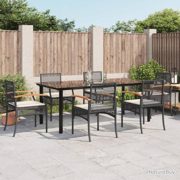 Ensemble � manger de jardin coussins 7pcs Noir R�sine tress�e