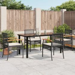 Ensemble &agrave; manger de jardin coussins 5pcs Noir R&eacute;sine tress&eacute;e