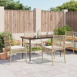 Ensemble &agrave; manger de jardin avec coussins 5pcs Beige poly rotin