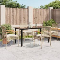 Ensemble &agrave; manger de jardin avec coussins 5pcs Beige poly rotin