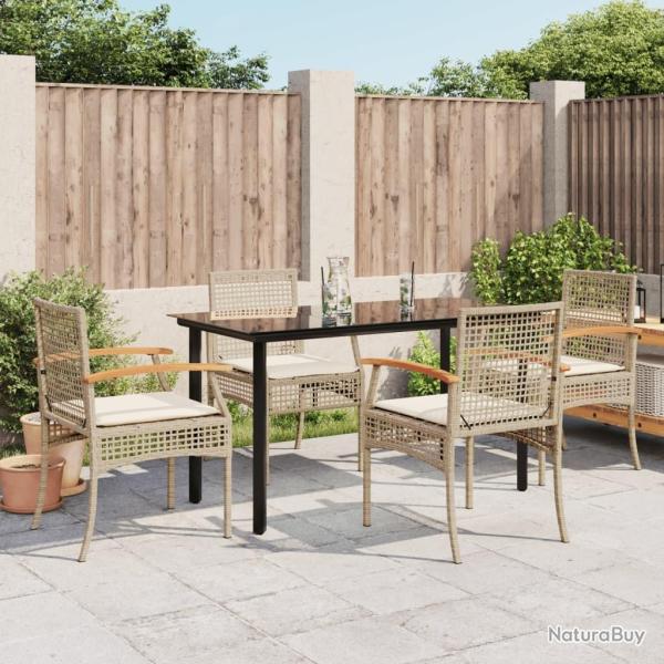 Ensemble � manger de jardin avec coussins 5pcs Beige poly rotin