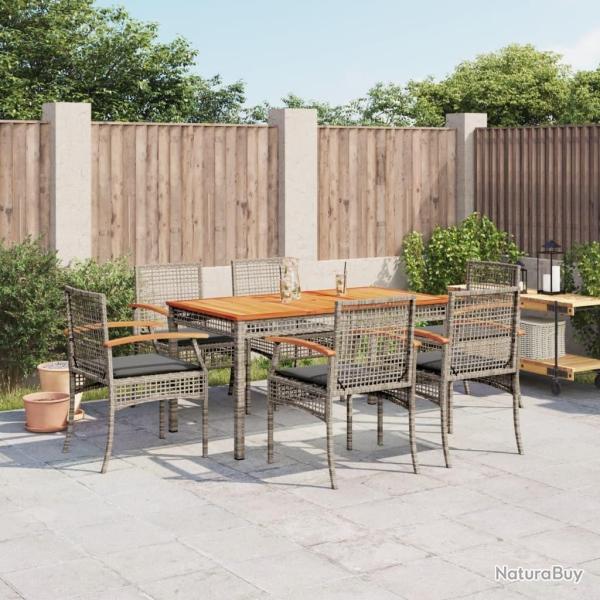 Ensemble � manger de jardin et coussins 7 pcs gris rotin