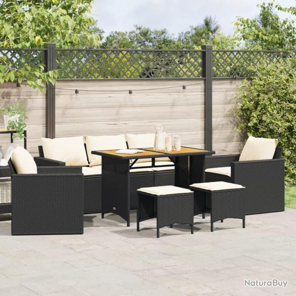 Salon de jardin 6 pcs avec coussins noir r�sine tress�e