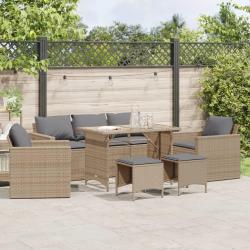 Salon de jardin avec coussins 6 pcs beige r&eacute;sine tress&eacute;e