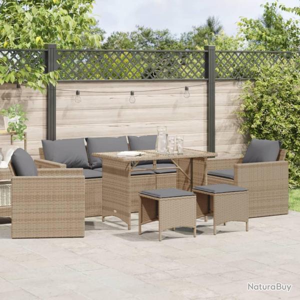 Salon de jardin avec coussins 6 pcs beige r�sine tress�e