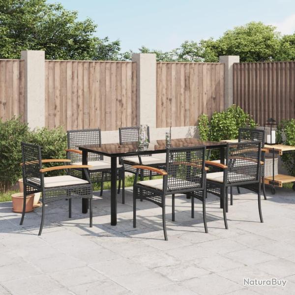Ensemble � manger de jardin coussins 7pcs Noir R�sine tress�e