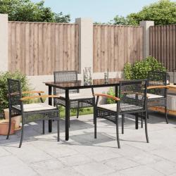 Ensemble &agrave; manger de jardin coussins 5pcs Noir R&eacute;sine tress&eacute;e