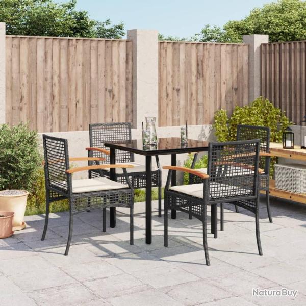 Ensemble � manger de jardin coussins 5pcs Noir R�sine tress�e