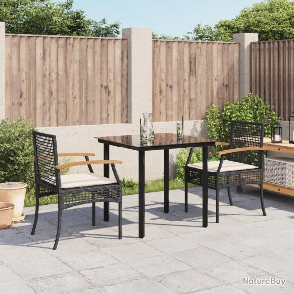 Ensemble � manger de jardin avec coussins 3 pcs Noir