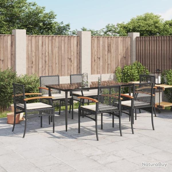 Ensemble � manger de jardin coussins 7pcs Noir R�sine tress�e