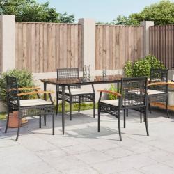 Ensemble &agrave; manger de jardin coussins 5pcs Noir R&eacute;sine tress&eacute;e