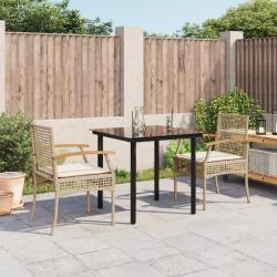 Ensemble &agrave; manger de jardin et coussins 3 pcs Beige poly rotin