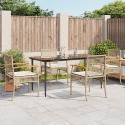 Ensemble &agrave; manger de jardin avec coussins 5pcs Beige poly rotin