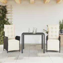 Ensemble &agrave; manger de jardin avec coussins 3 pcs Noir