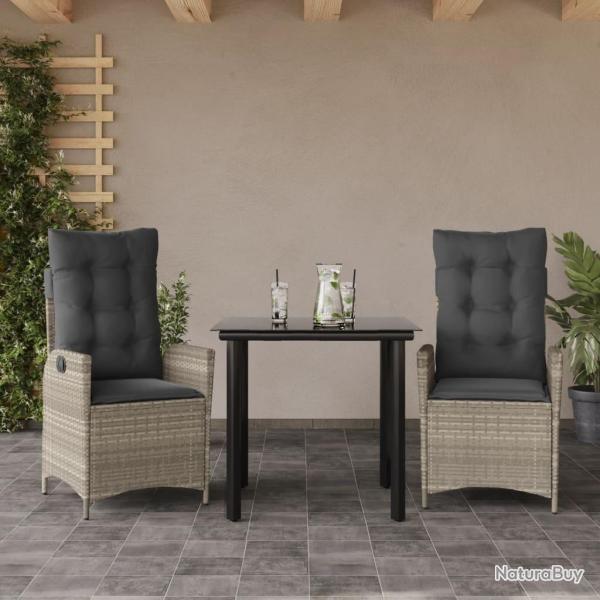 Ensemble � manger de jardin 3pcs coussins gris clair poly rotin