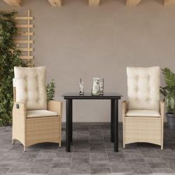 Ensemble &agrave; manger de jardin et coussins 3 pcs Beige poly rotin