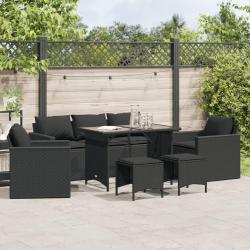 Salon de jardin 6 pcs avec coussins noir r&eacute;sine tress&eacute;e