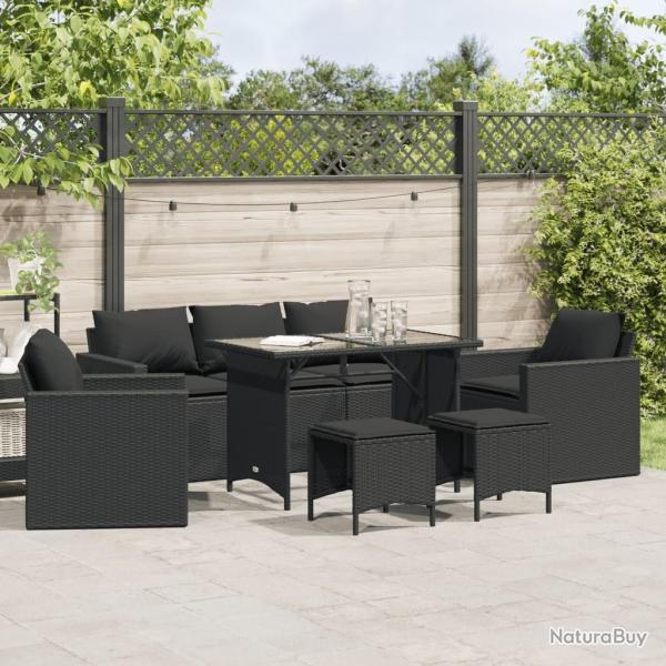 Salon de jardin 6 pcs avec coussins noir r�sine tress�e