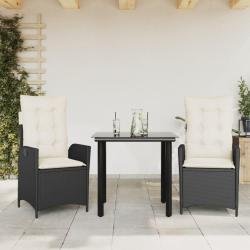 Ensemble &agrave; manger de jardin avec coussins 3 pcs Noir