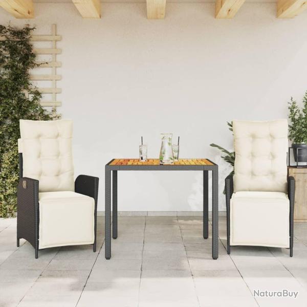 Ensemble � manger de jardin avec coussins 3 pcs Noir