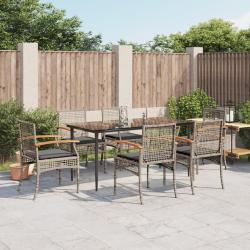 Ensemble &agrave; manger de jardin et coussins 7 pcs gris rotin
