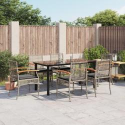 Ensemble &agrave; manger de jardin et coussins 7 pcs gris rotin
