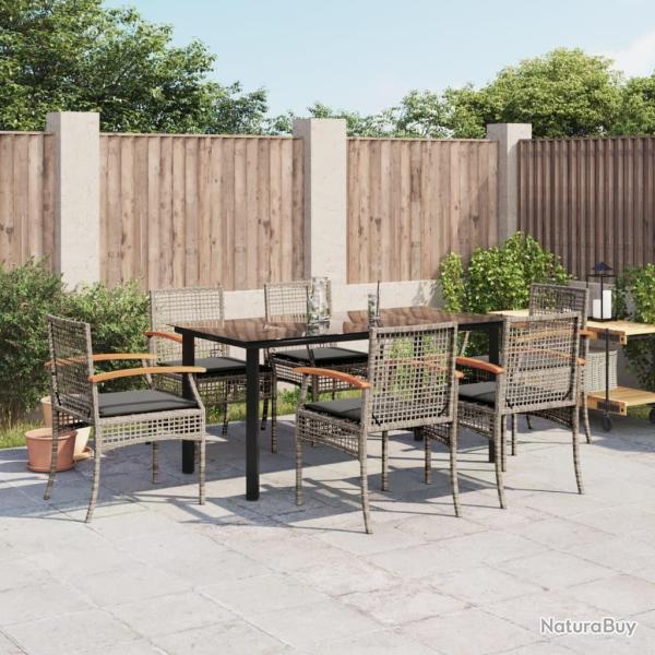 Ensemble � manger de jardin et coussins 7 pcs gris rotin