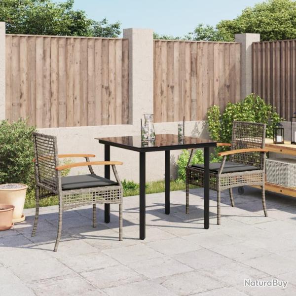 Ensemble � manger de jardin 3 pcs coussins gris r�sine tress�e