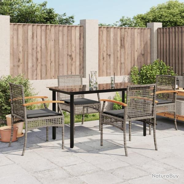 Ensemble � manger de jardin 5 pcs coussins gris r�sine tress�e