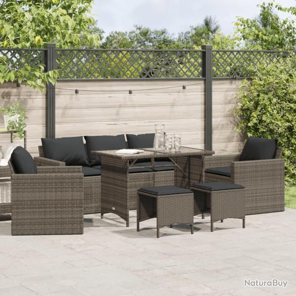 Salon de jardin 6 pcs avec coussins gris r�sine tress�e