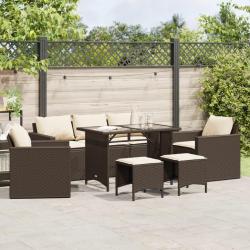 Salon de jardin avec coussins 6 pcs marron r&eacute;sine tress&eacute;e