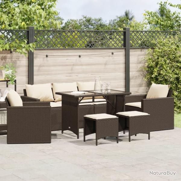 Salon de jardin avec coussins 6 pcs marron r�sine tress�e